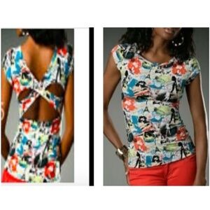 NEW Apple Bottoms Stretchy OPEN X back shirt ART colorful Top 2X PLUS Y2K